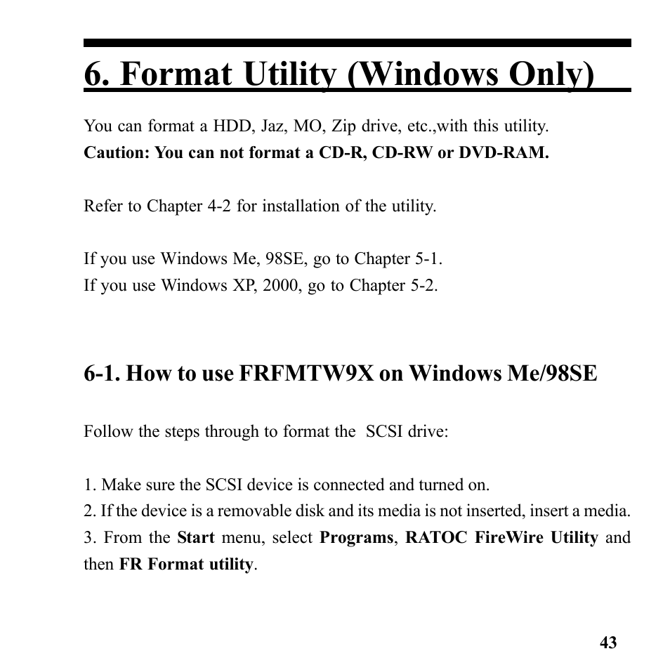 Format utility (windows only), 1. how to use frfmtw9x on windows me/98se | Microtek Converter User Manual | Page 47 / 65