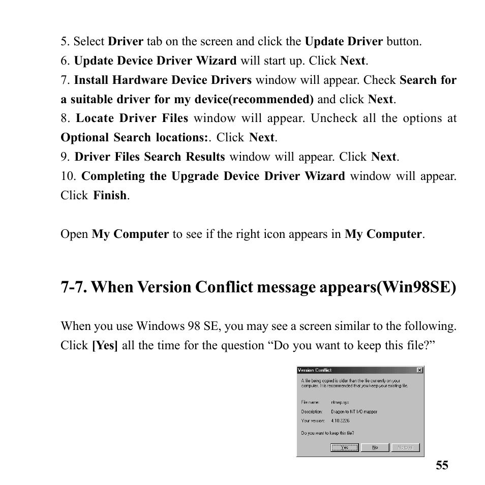 7. when version conflict message appears(win98se) | Microtek Converter User Manual | Page 59 / 65