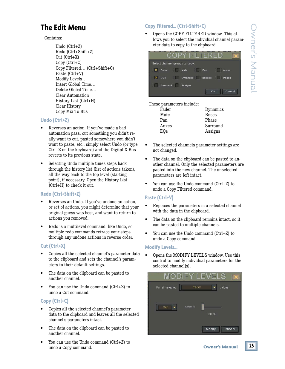 The edit menu, Owner 's manual | MACKIE DIGITALXBUS X.200 User Manual | Page 25 / 98