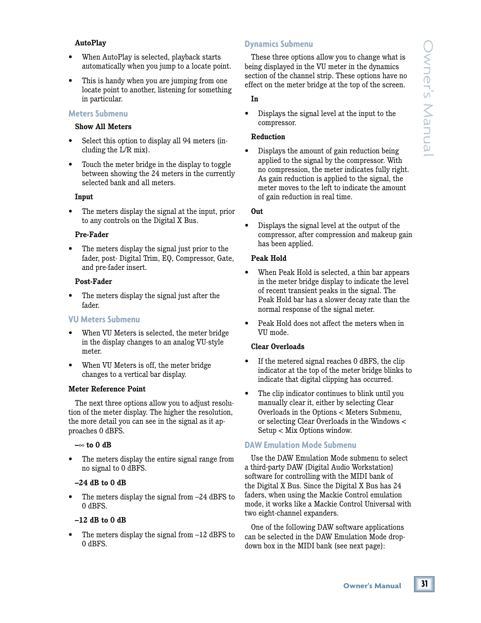 Owner 's manual | MACKIE DIGITALXBUS X.200 User Manual | Page 31 / 98