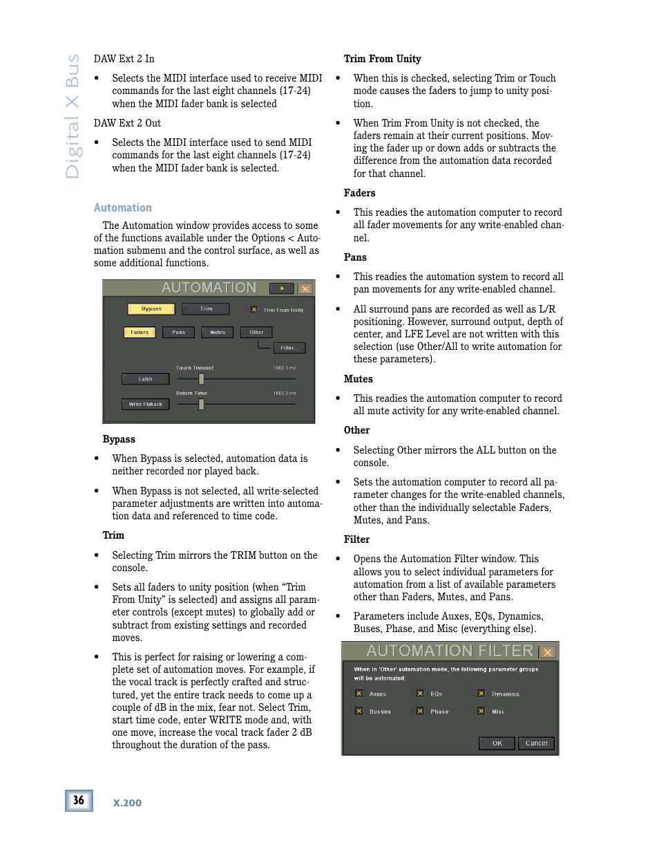 Digital x bus, Automation | MACKIE DIGITALXBUS X.200 User Manual | Page 36 / 98