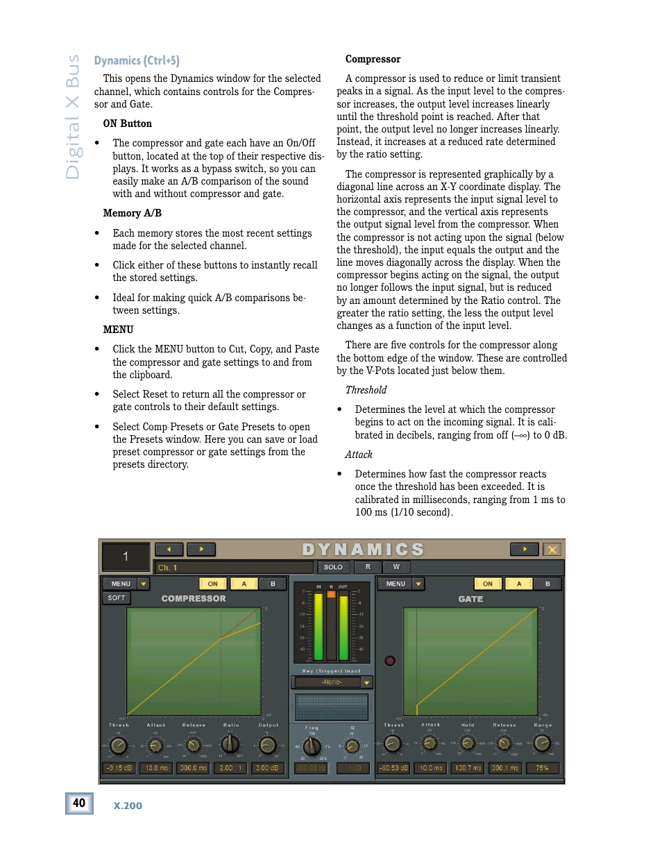 Digital x bus, Dynamics (ctrl+5) | MACKIE DIGITALXBUS X.200 User Manual | Page 40 / 98
