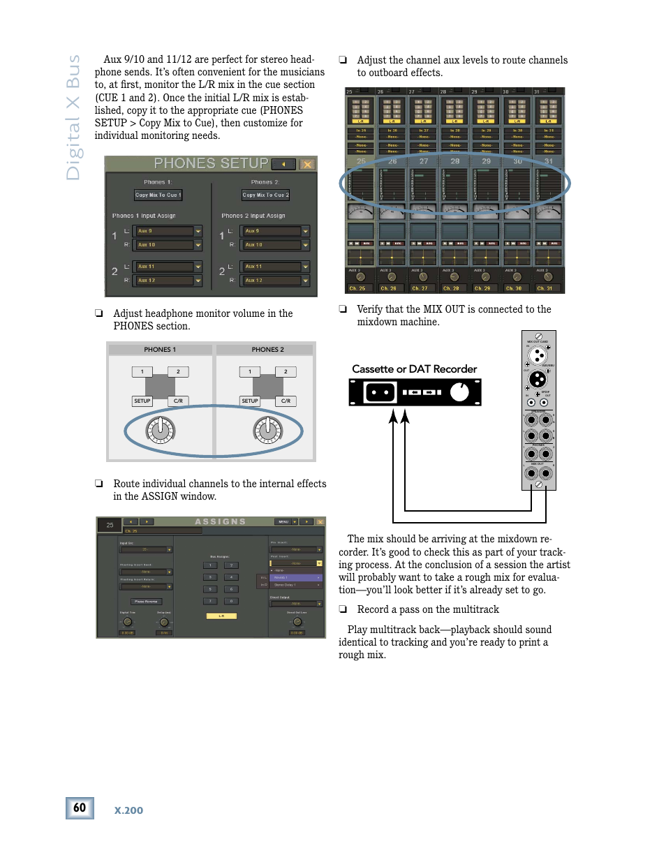 Digital x bus, Cassette or dat recorder, X.200 | MACKIE DIGITALXBUS X.200 User Manual | Page 60 / 98