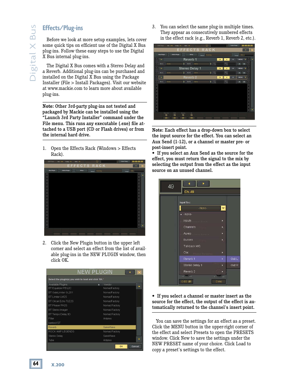 Digital x bus, Effects/ plug-ins | MACKIE DIGITALXBUS X.200 User Manual | Page 64 / 98