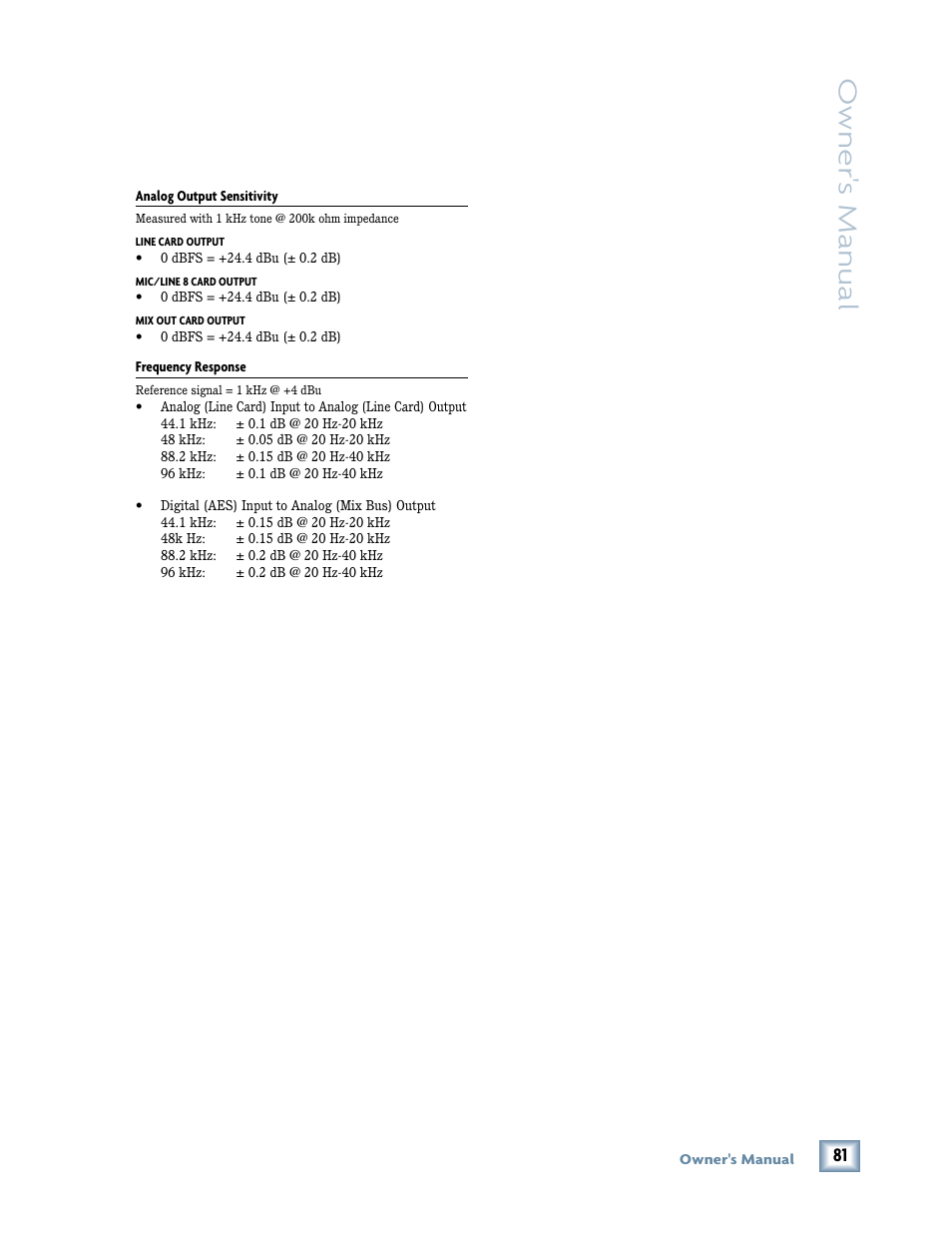 Owner 's manual | MACKIE DIGITALXBUS X.200 User Manual | Page 81 / 98