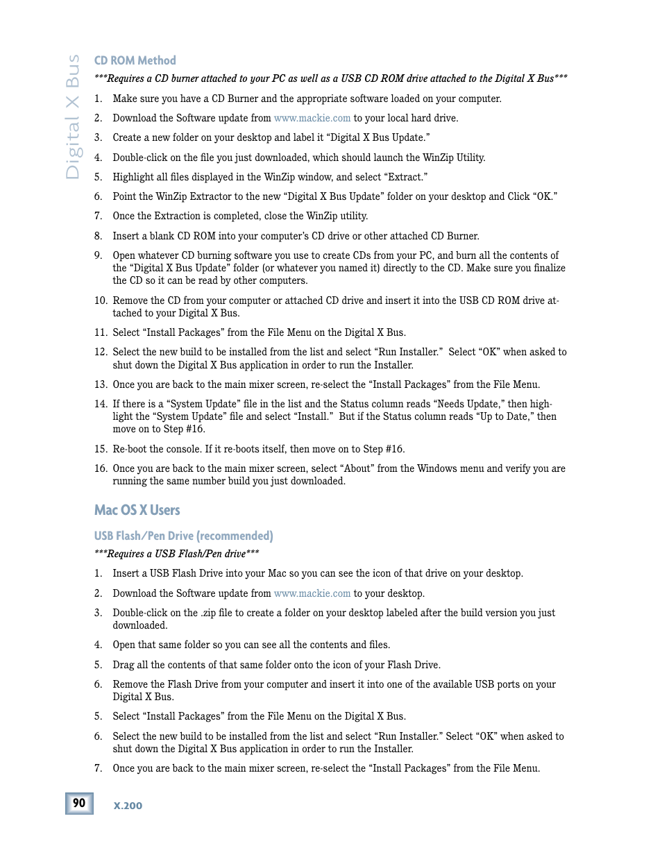 Mac os x users, Digital x bus | MACKIE DIGITALXBUS X.200 User Manual | Page 90 / 98