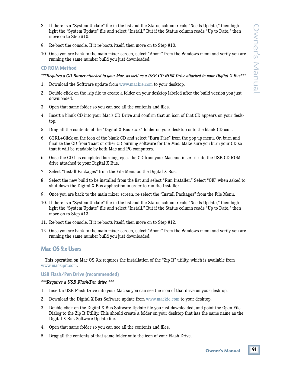 Mac os 9.x users, Owner 's manual | MACKIE DIGITALXBUS X.200 User Manual | Page 91 / 98