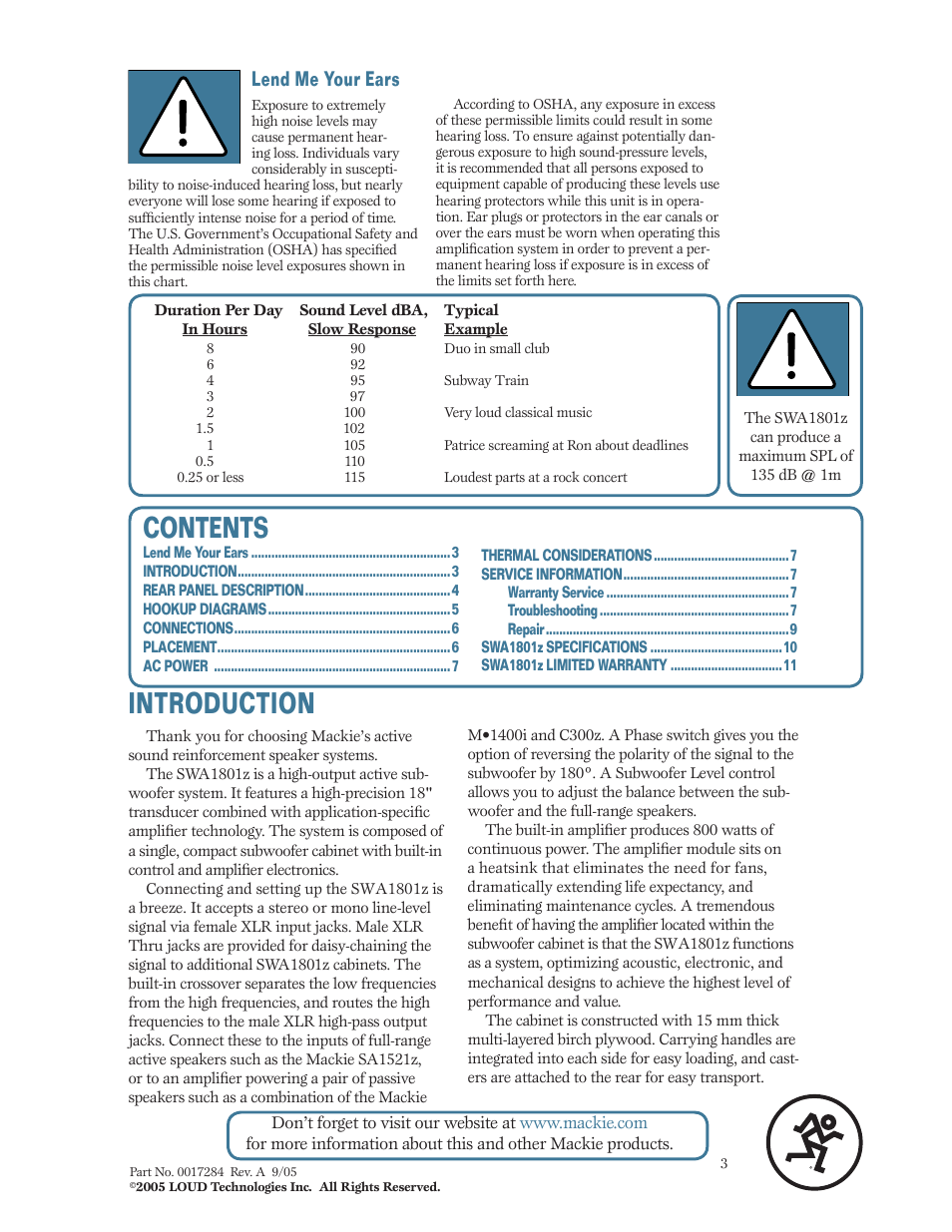 MACKIE SWA1801Z User Manual | Page 3 / 12