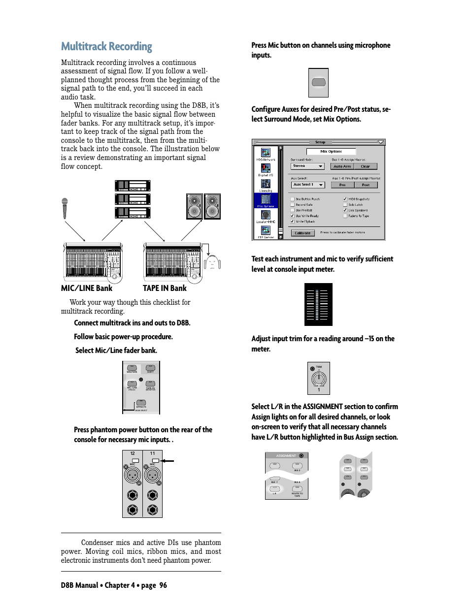 Multitrack recording, Mic/line bank tape in bank, D8b manual • chapter 4 • page 96 | MACKIE D8B User Manual | Page 10 / 46