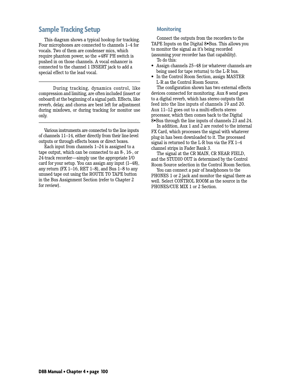 Sample tracking setup, Monitoring | MACKIE D8B User Manual | Page 14 / 46