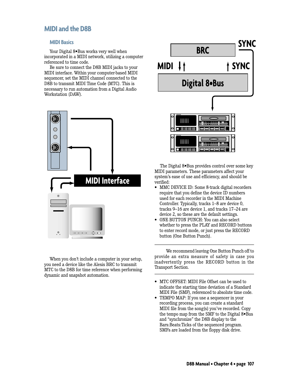Brc digital 8•bus midi sync sync, Midi interface, Midi and the d8b | MACKIE D8B User Manual | Page 21 / 46