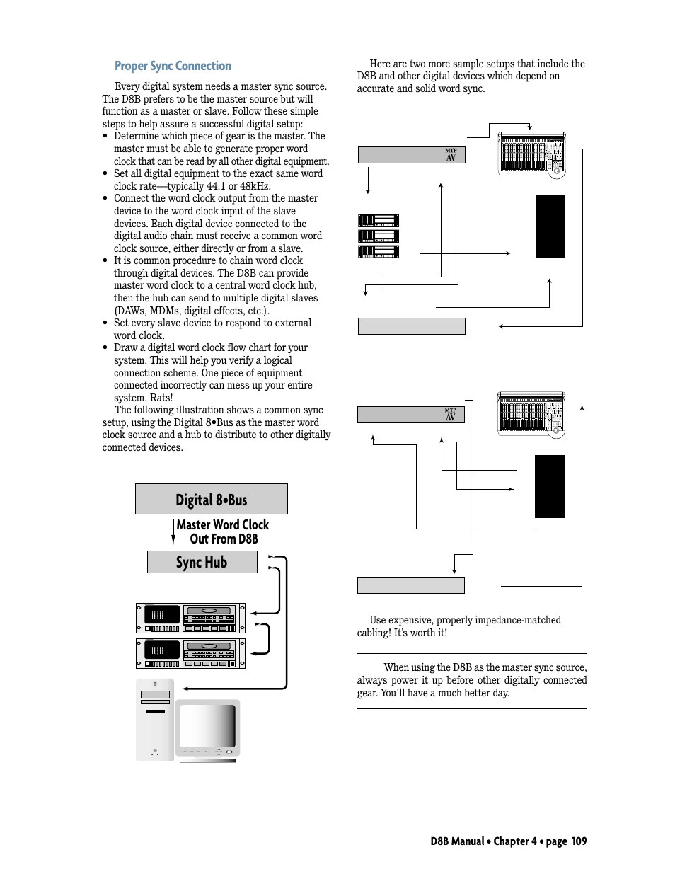 Sync hub digital 8•bus, Master word clock out from d8b, Proper sync connection | Computercomputer | MACKIE D8B User Manual | Page 23 / 46