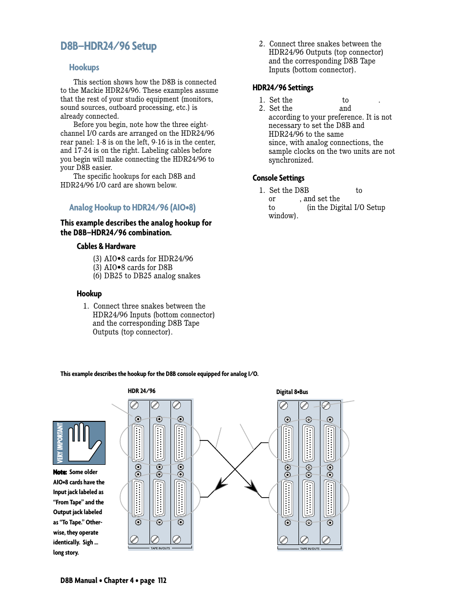 Hookups, Hookup, Hdr24/96 settings | Console settings | MACKIE D8B User Manual | Page 26 / 46