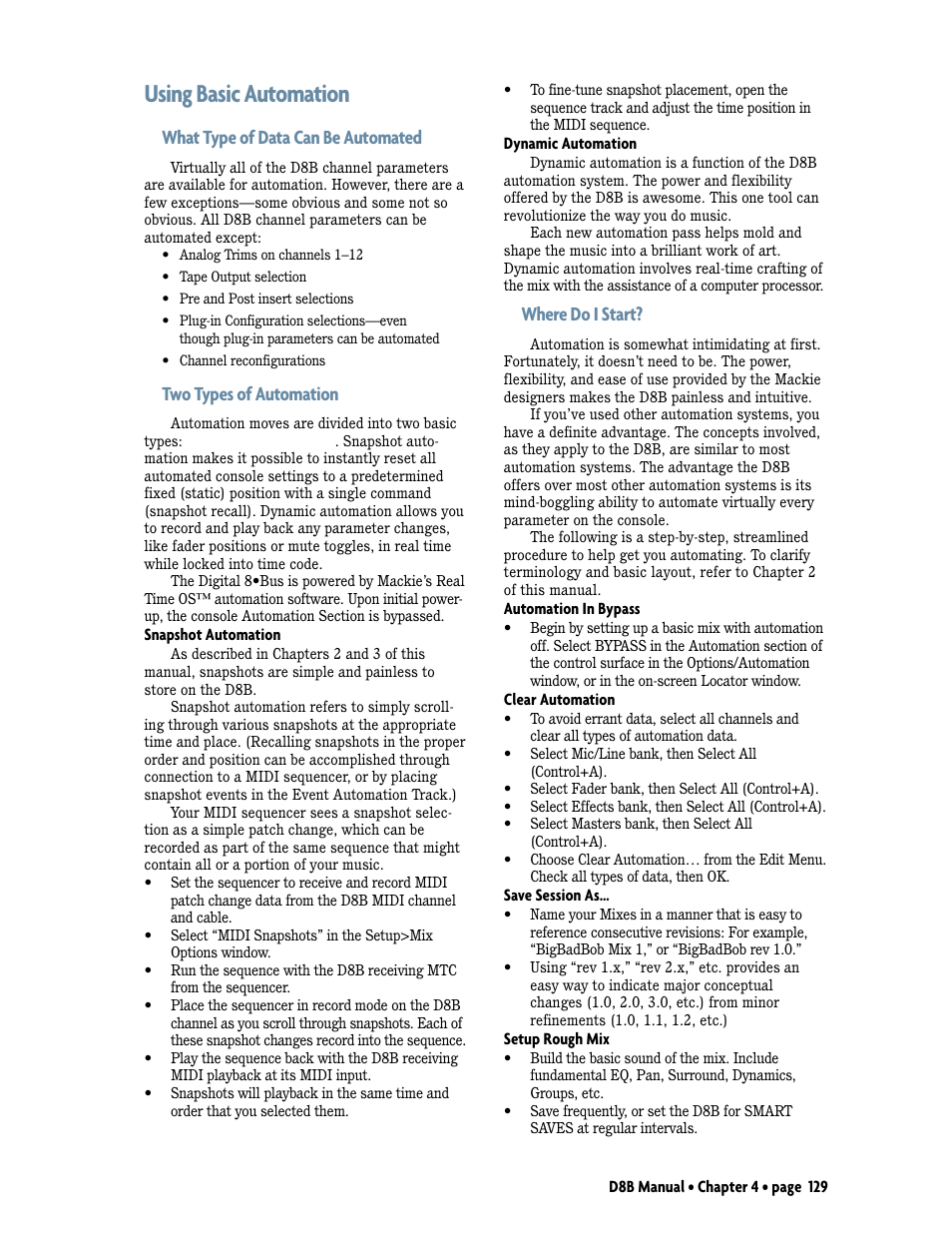 Using basic automation, What type of data can be automated, Two types of automation | Where do i start | MACKIE D8B User Manual | Page 43 / 46