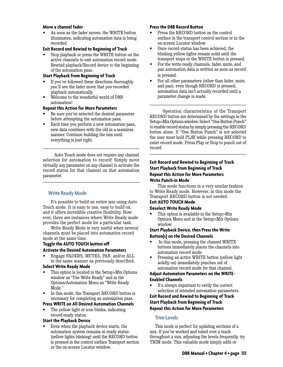 Write ready mode, Trim levels | MACKIE D8B User Manual | Page 45 / 46