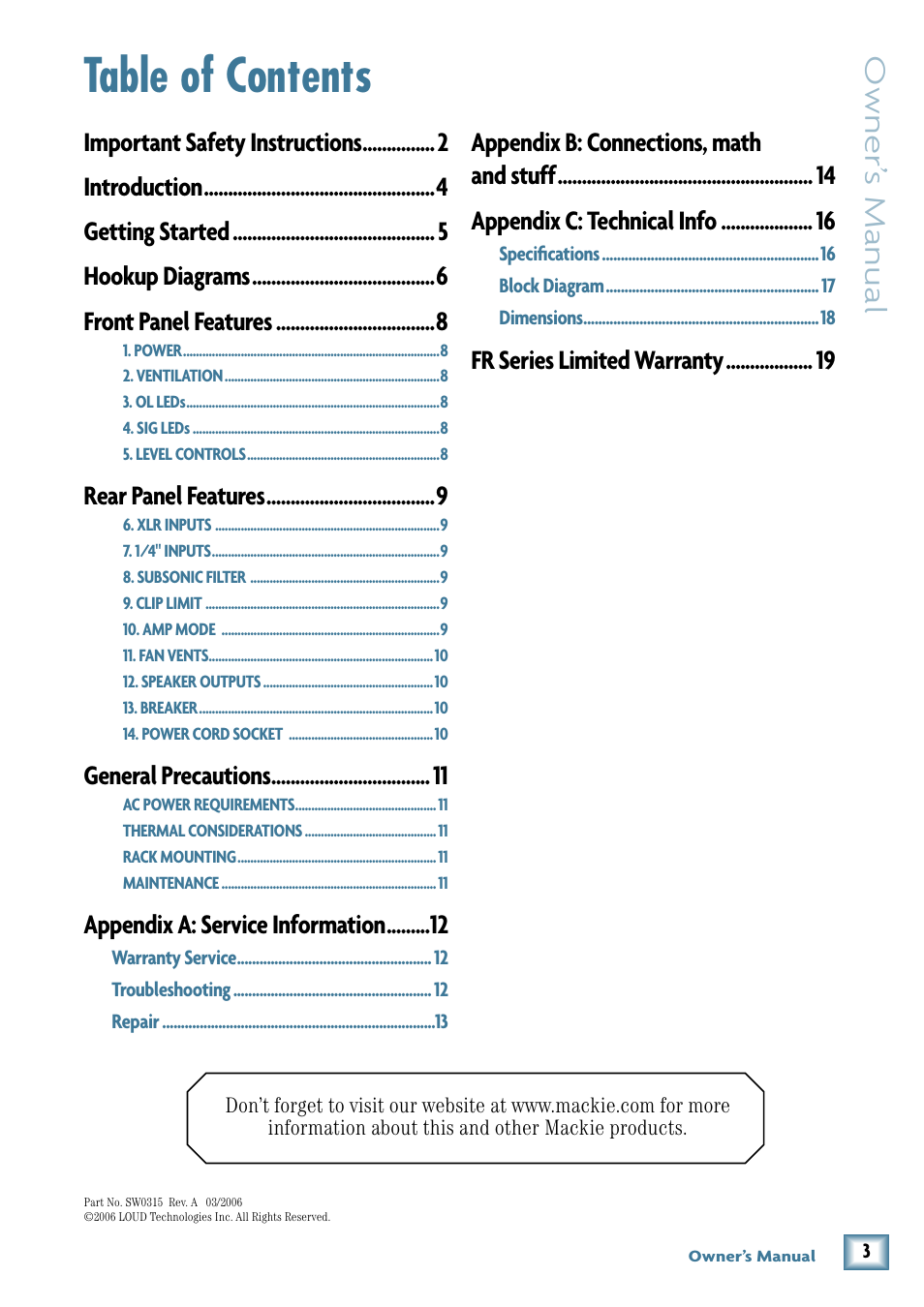 MACKIE FR1400 User Manual | Page 3 / 20