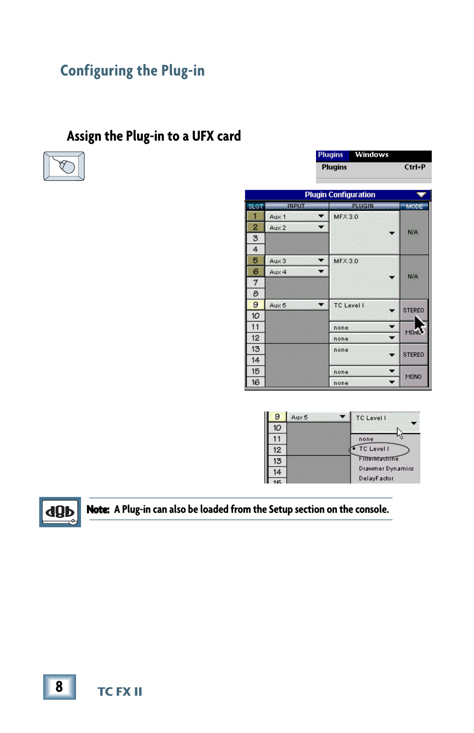 Configuring the plug-in, Assign the plug-in to a ufx card | MACKIE M2000 User Manual | Page 8 / 20
