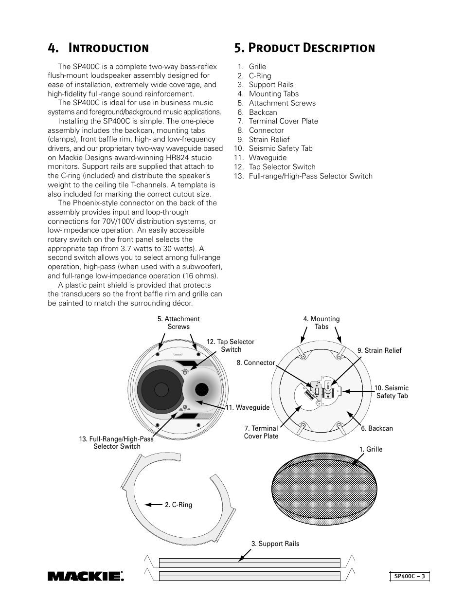 Introduction, Product description | MACKIE SP400C User Manual | Page 3 / 8