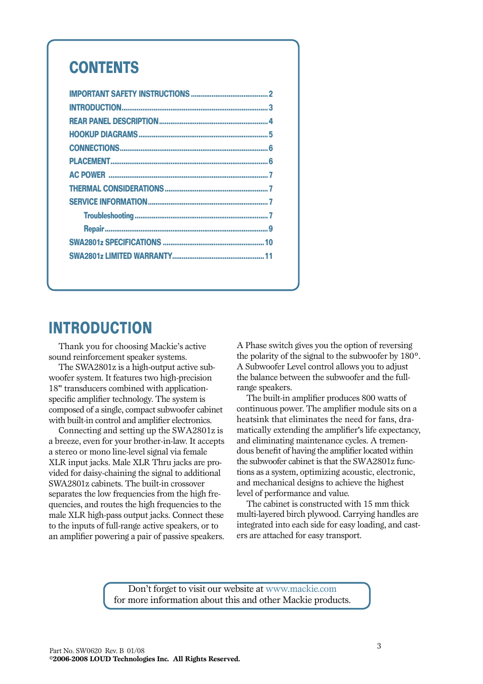 MACKIE SWA2801z User Manual | Page 3 / 12