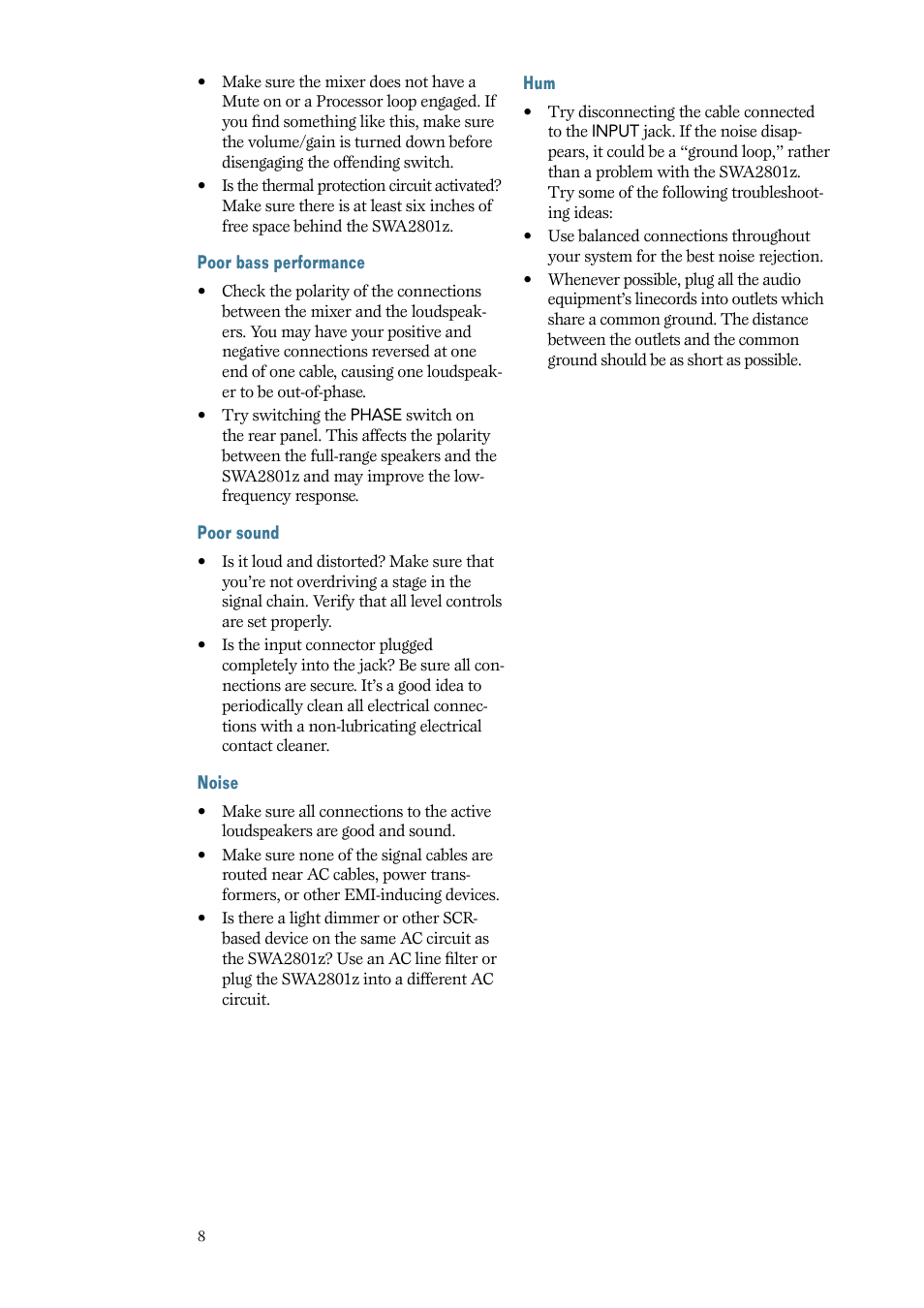 MACKIE SWA2801z User Manual | Page 8 / 12