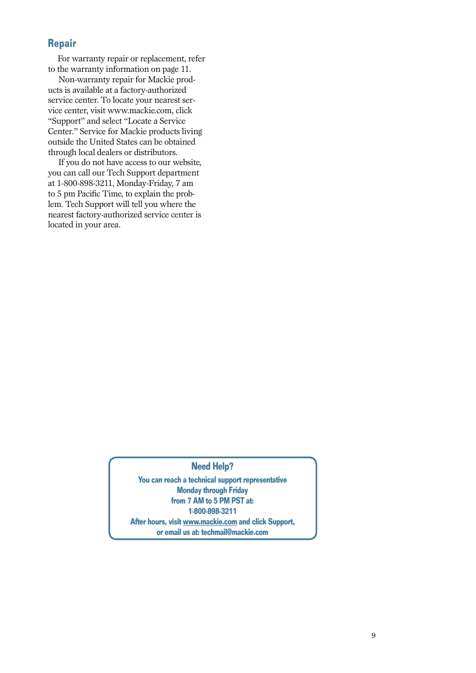 Repair | MACKIE SWA2801z User Manual | Page 9 / 12