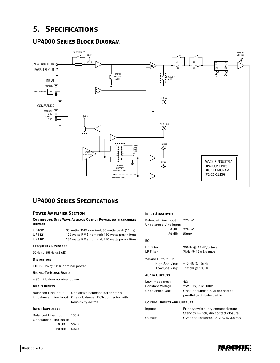 Specifications | MACKIE UP4161 User Manual | Page 10 / 12