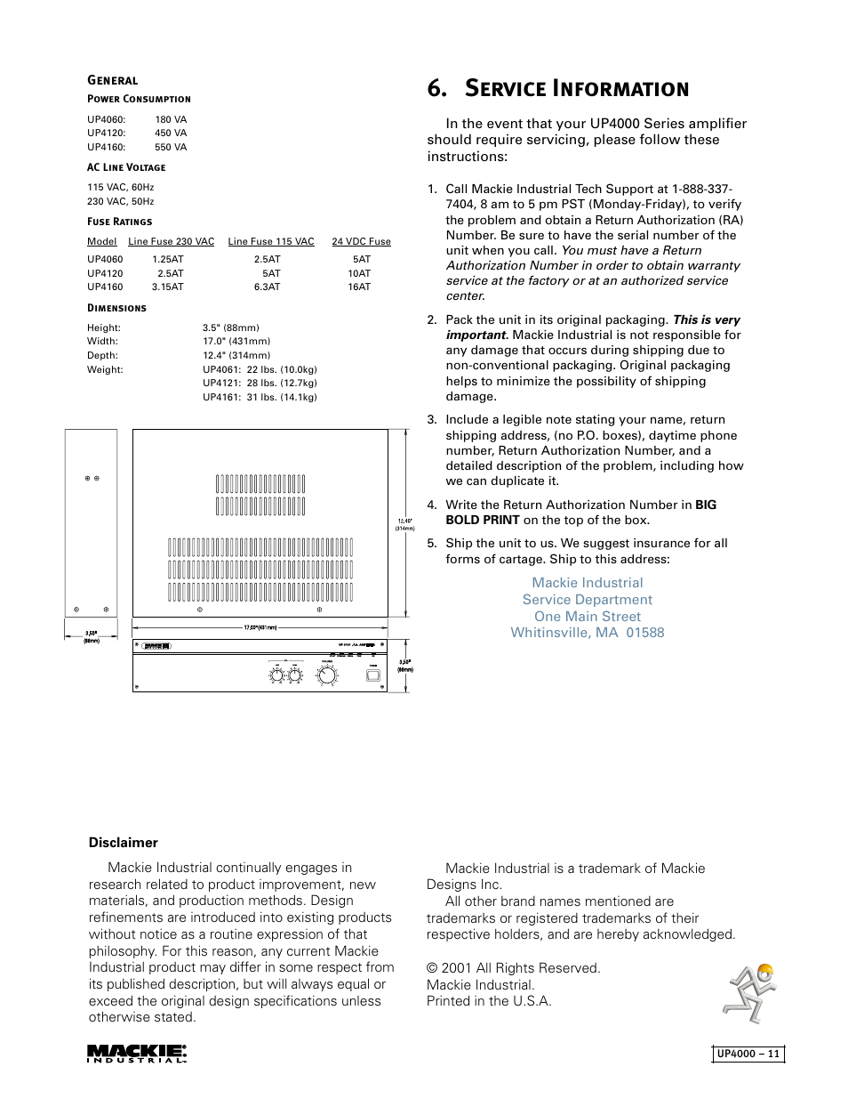 Service information | MACKIE UP4161 User Manual | Page 11 / 12