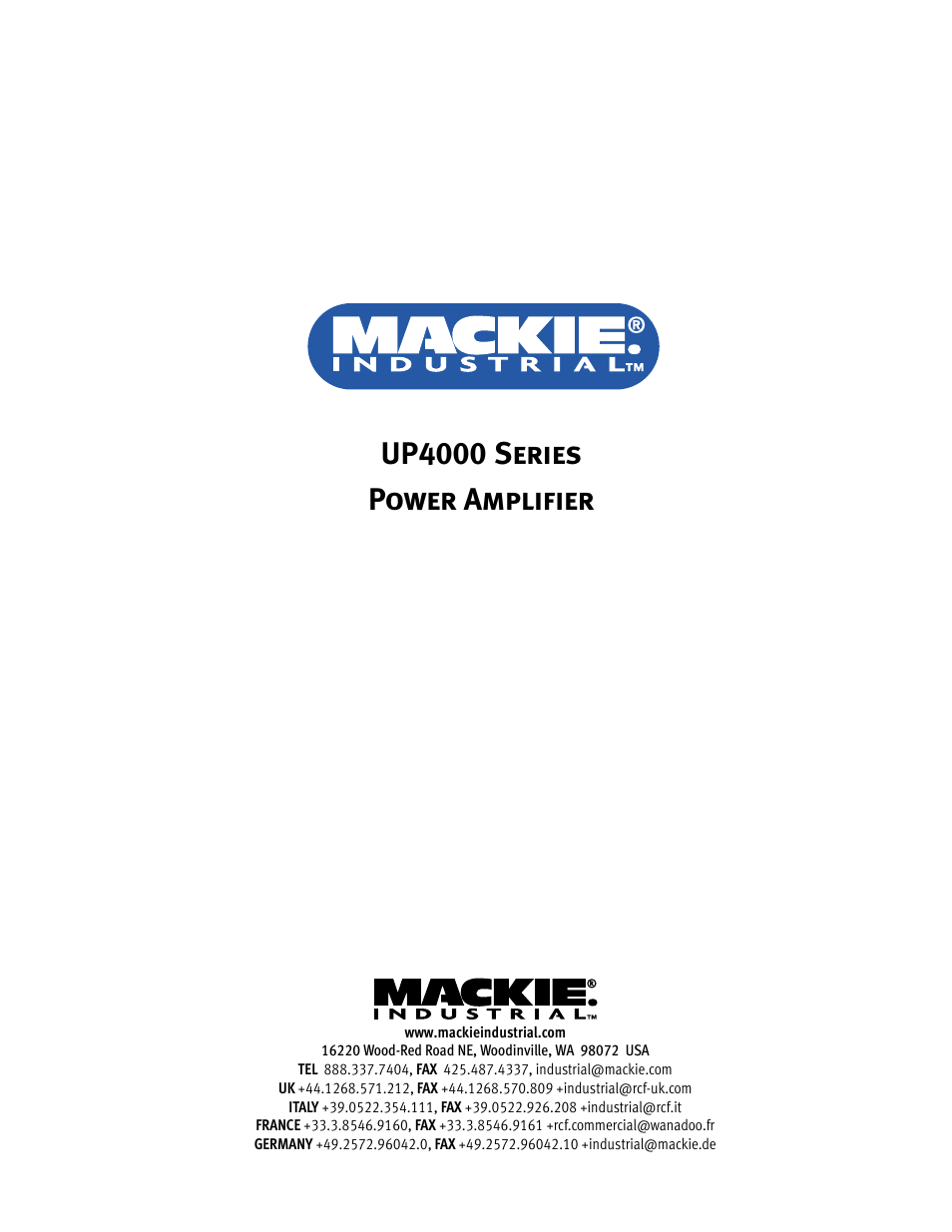Up4000 series power amplifier | MACKIE UP4161 User Manual | Page 12 / 12
