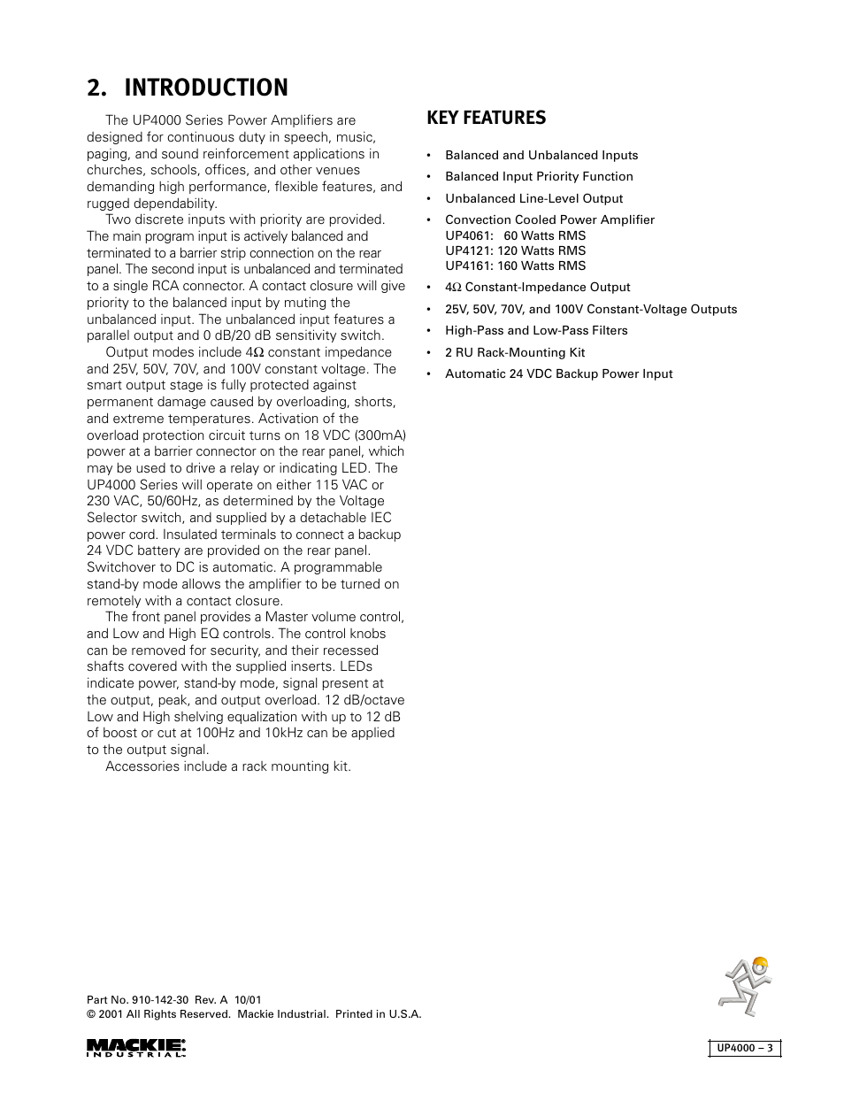 Introduction, Key features | MACKIE UP4161 User Manual | Page 3 / 12