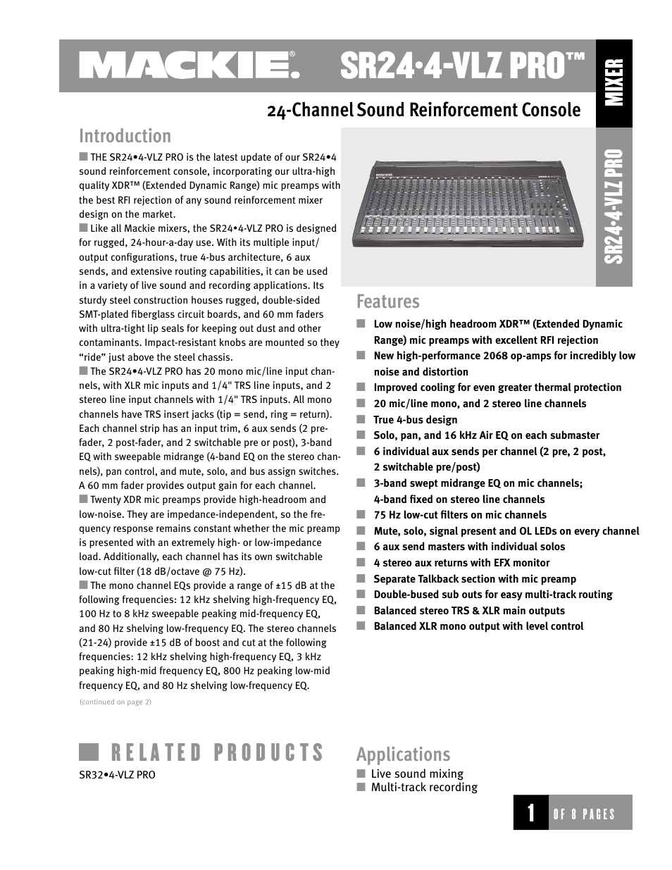 MACKIE SR244-VLZ User Manual | 8 pages