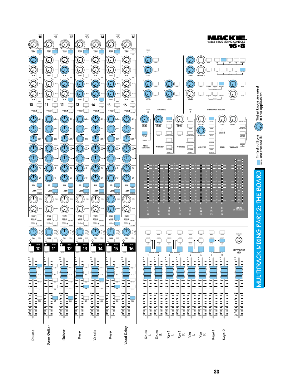 Multitrack mixing part 2: the board, Guitar, Bass guitar | Drums | MACKIE 8-submaster mixer User Manual | Page 35 / 74