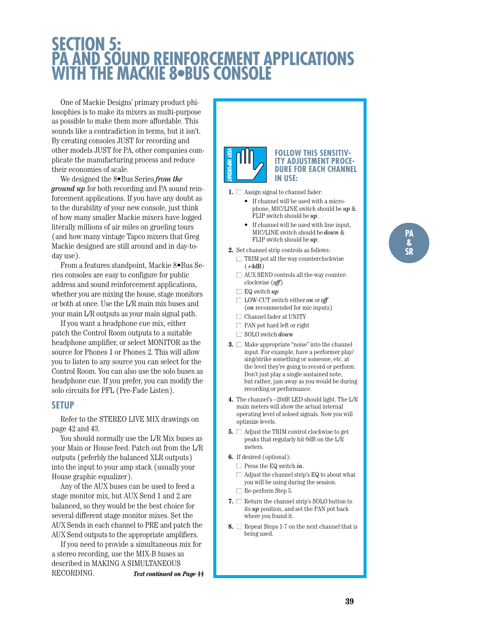 Setup | MACKIE 8-submaster mixer User Manual | Page 41 / 74