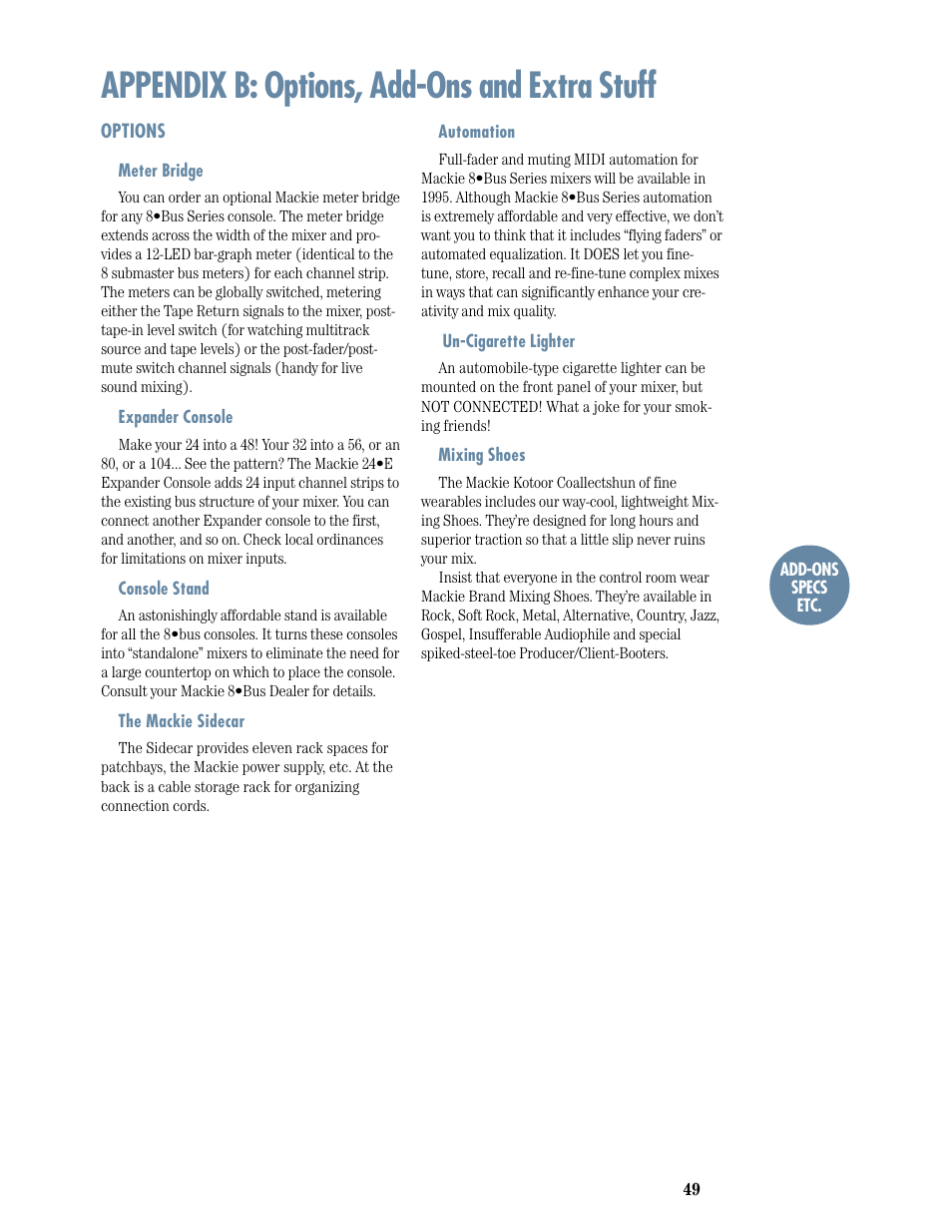 Appendix b: options, add-ons and extra stuff | MACKIE 8-submaster mixer User Manual | Page 51 / 74