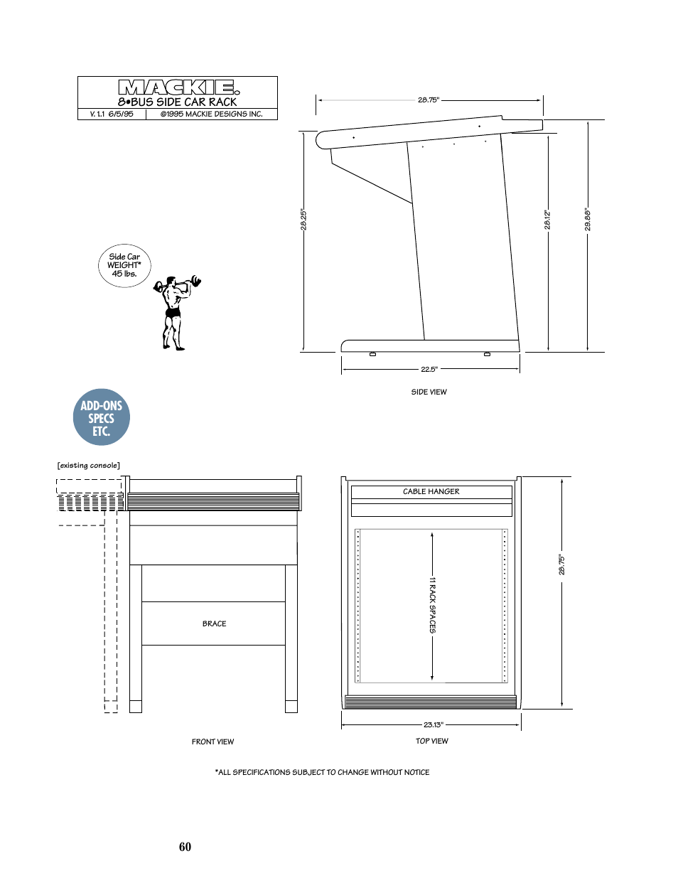 8•bus side car rack, Add-ons specs etc | MACKIE 8-submaster mixer User Manual | Page 62 / 74