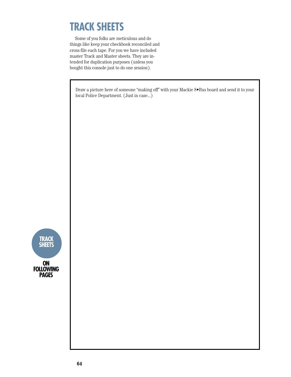Track sheets | MACKIE 8-submaster mixer User Manual | Page 66 / 74