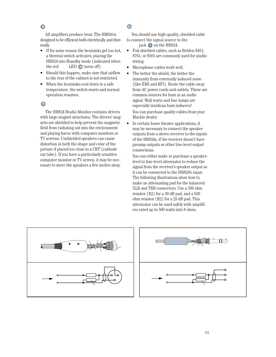 Thermal protect, Integrated magnetic shielding, Input signal wiring | MACKIE HR824 User Manual | Page 13 / 20