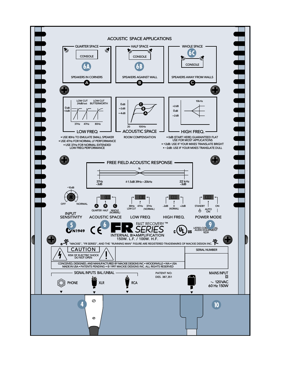 Warning, Acoustic space applications c, High freq | Low freq, Acoustic space, Free field acoustic response | MACKIE HR824 User Manual | Page 5 / 20