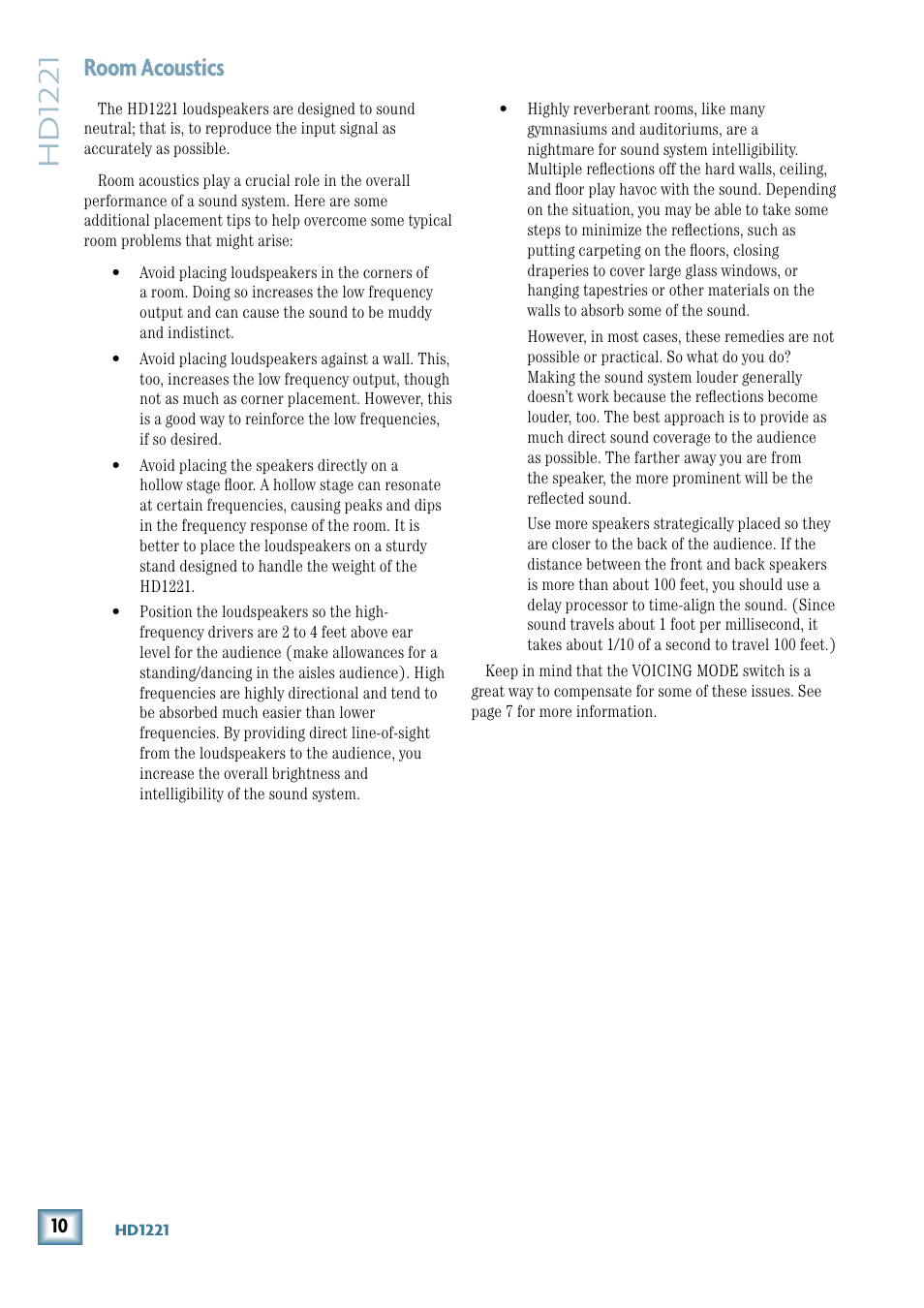 Room acoustics, Hd1221 | MACKIE 2-Way High-Definition Powered Loudspeaker HD1221 User Manual | Page 10 / 20