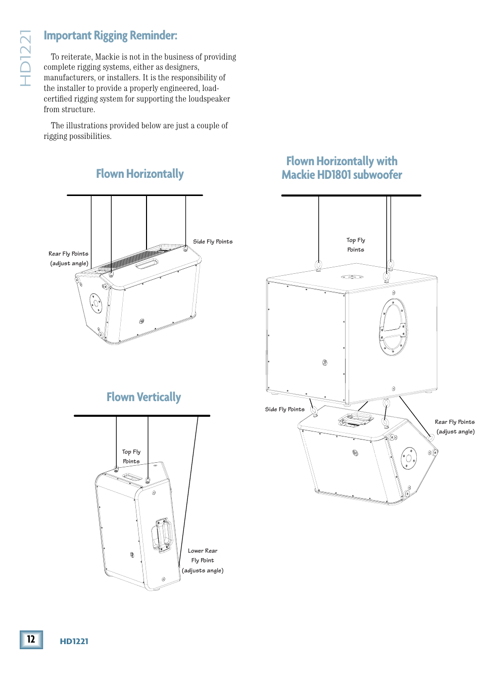 Important rigging reminder, Hd1221 | MACKIE 2-Way High-Definition Powered Loudspeaker HD1221 User Manual | Page 12 / 20