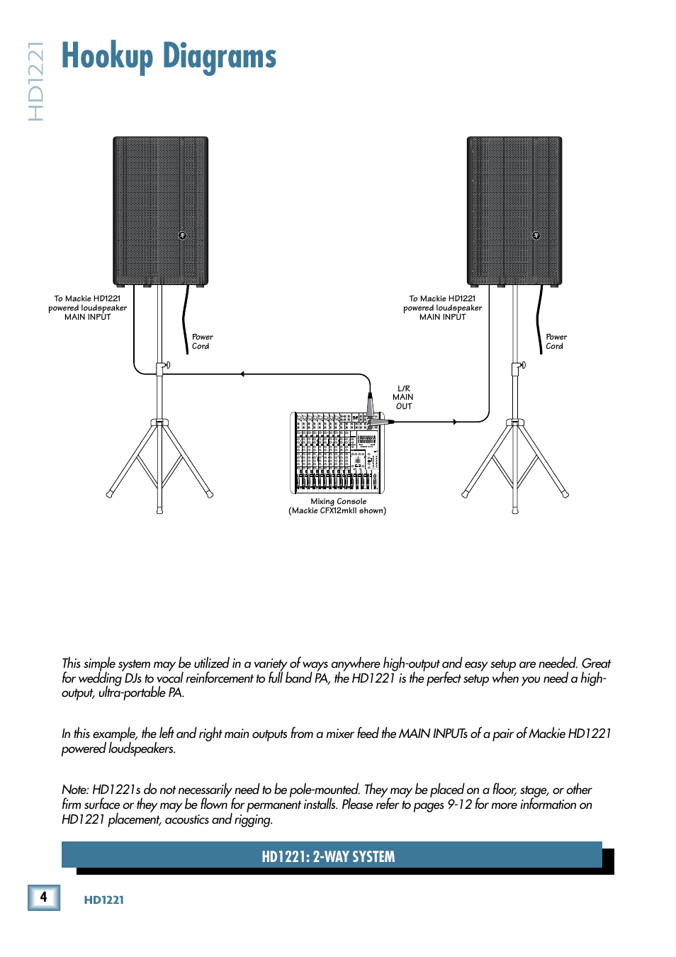Hookup diagrams, Hd1221 | MACKIE 2-Way High-Definition Powered Loudspeaker HD1221 User Manual | Page 4 / 20