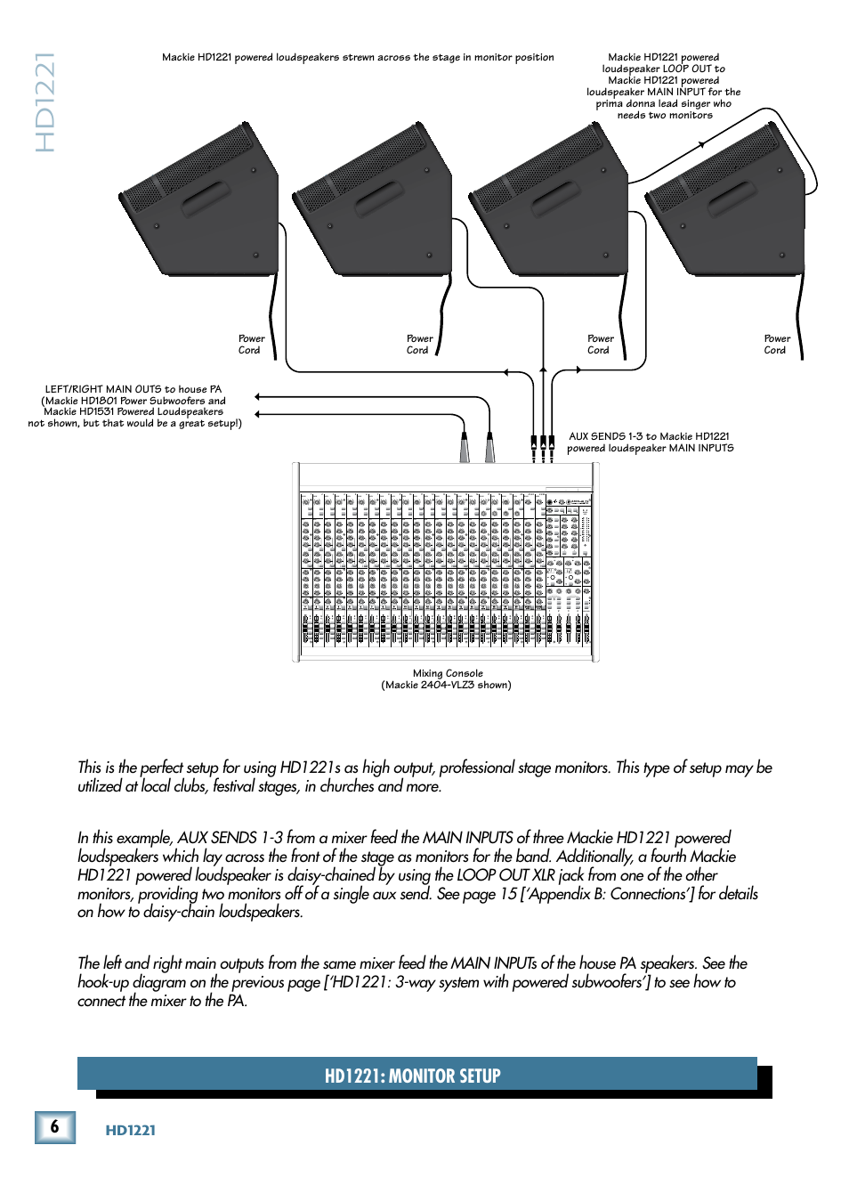 Hd1221: monitor setup, Hd1221 | MACKIE 2-Way High-Definition Powered Loudspeaker HD1221 User Manual | Page 6 / 20