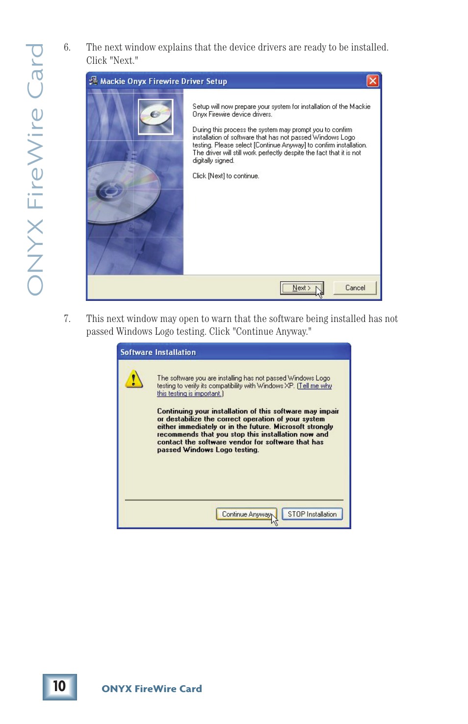 Onyx fir ewir e car d | MACKIE Firewire OPtion Card fot Onyx Mixer User Manual | Page 10 / 40