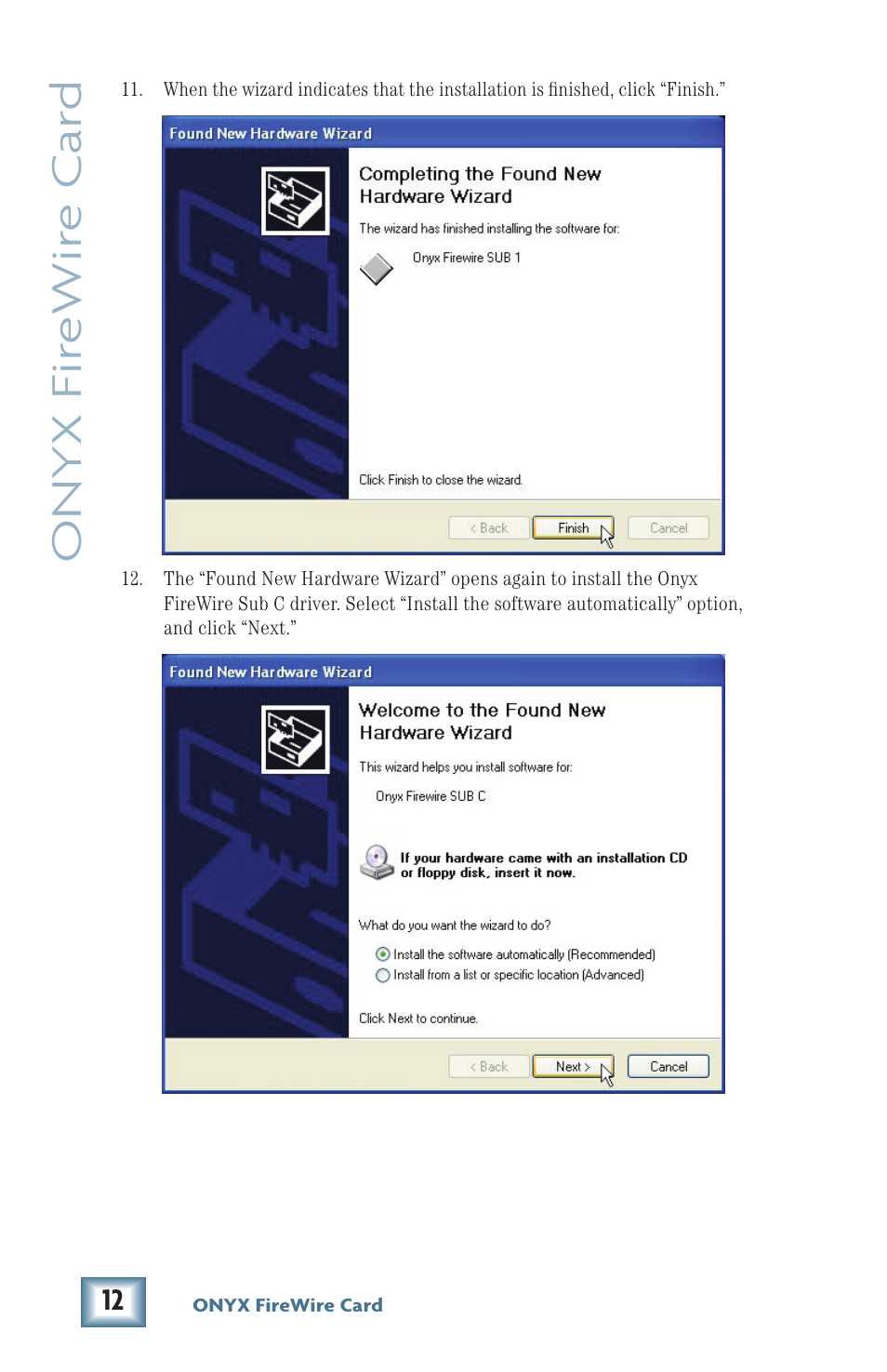 Onyx fir ewir e car d | MACKIE Firewire OPtion Card fot Onyx Mixer User Manual | Page 12 / 40