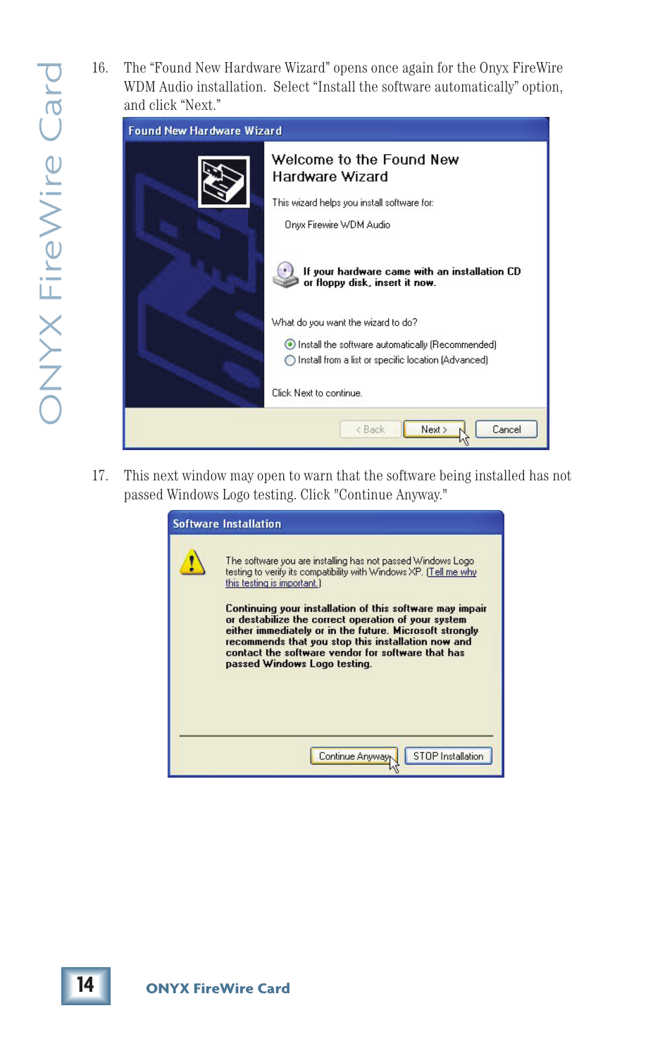 Onyx fir ewir e car d | MACKIE Firewire OPtion Card fot Onyx Mixer User Manual | Page 14 / 40