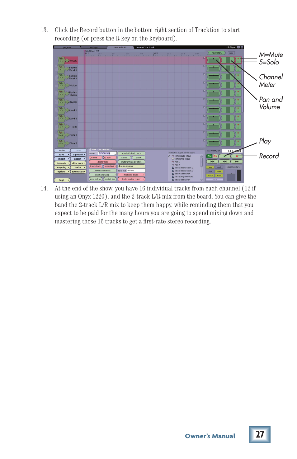 Owner’ s manual | MACKIE Firewire OPtion Card fot Onyx Mixer User Manual | Page 27 / 40