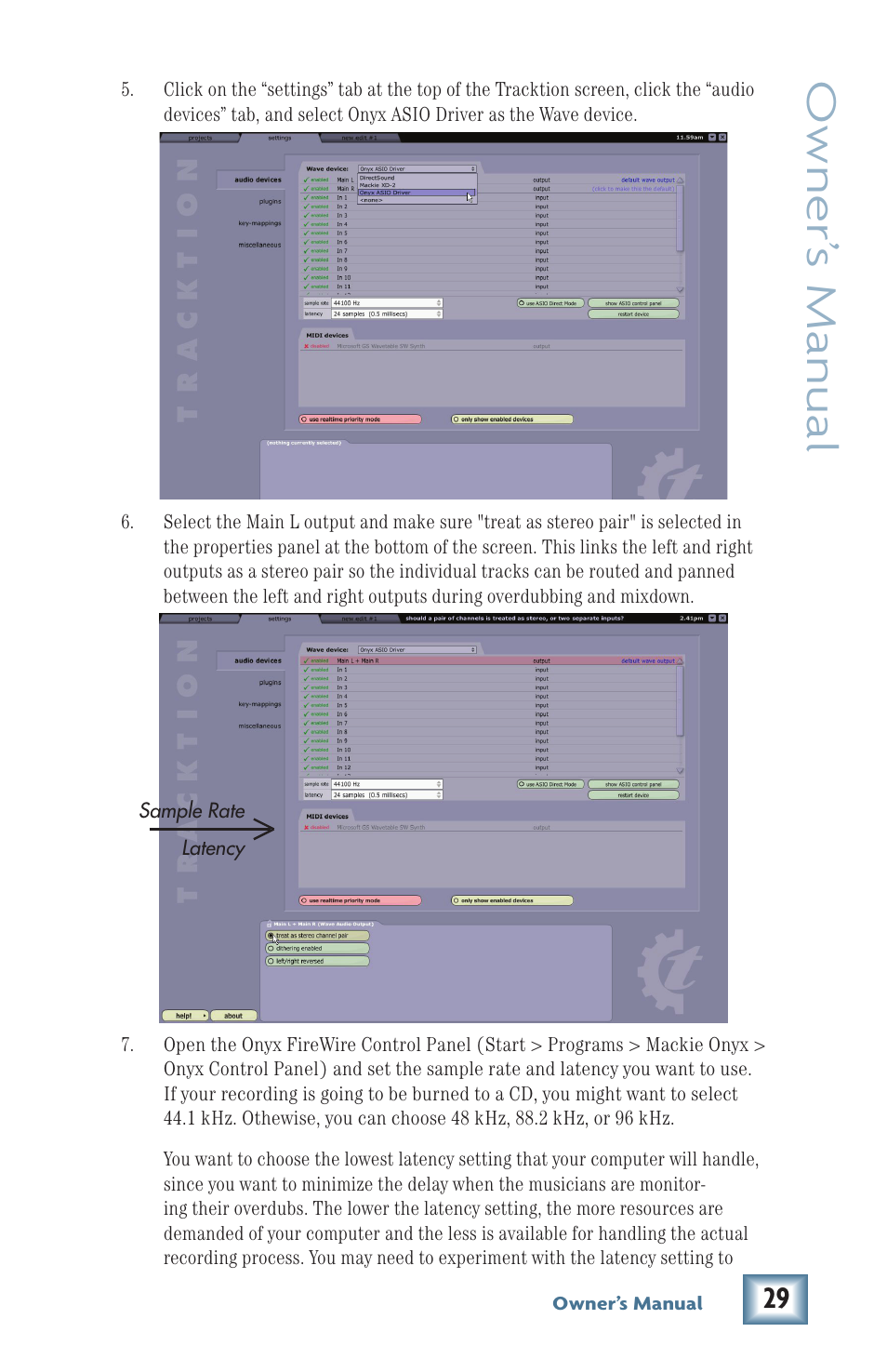 Owner’ s manual | MACKIE Firewire OPtion Card fot Onyx Mixer User Manual | Page 29 / 40