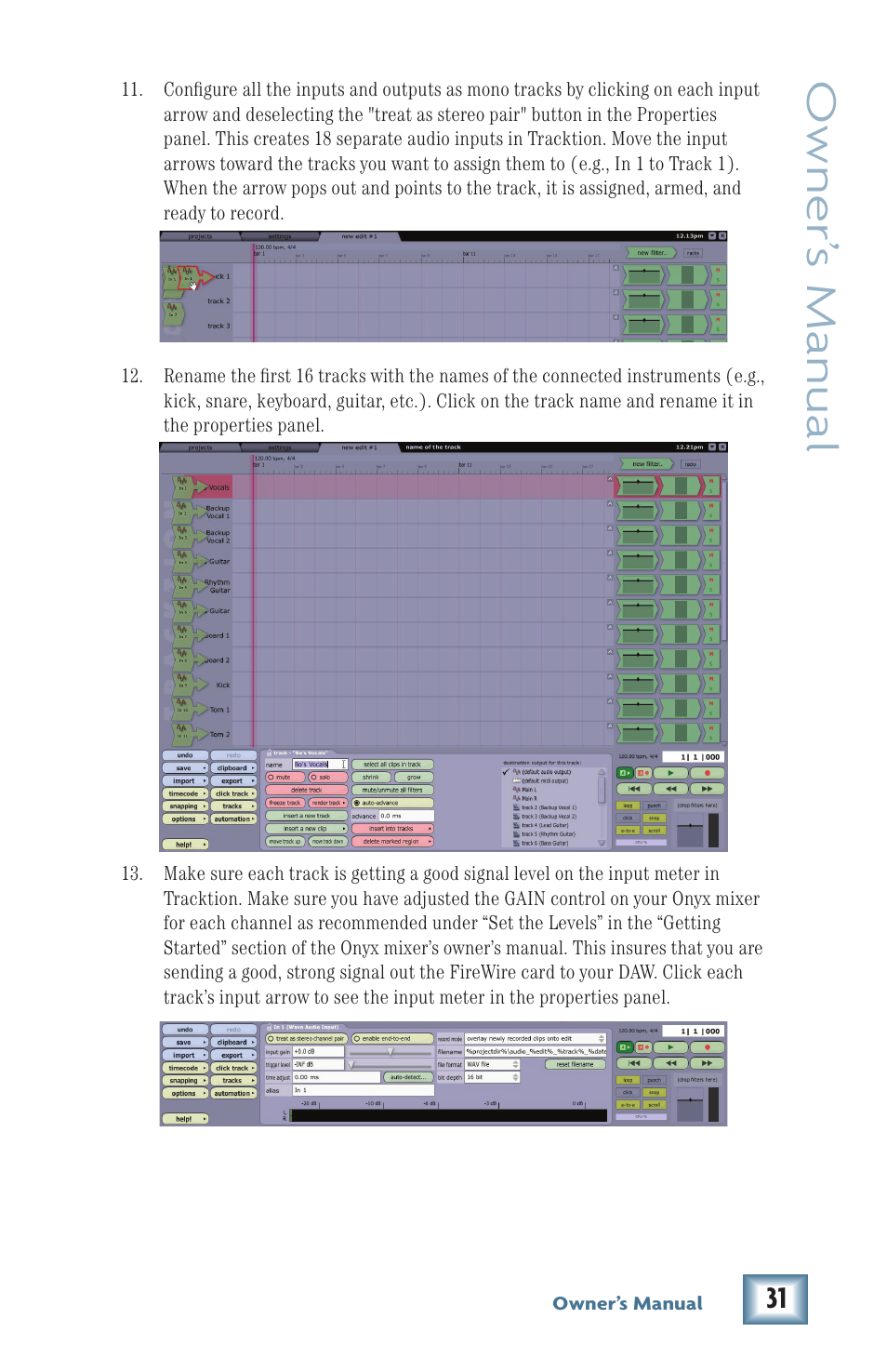 Owner’ s manual | MACKIE Firewire OPtion Card fot Onyx Mixer User Manual | Page 31 / 40