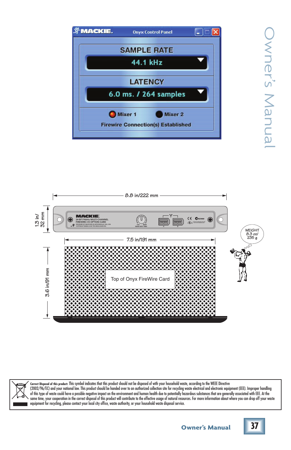 Owner’ s manual, Owner’s manual | MACKIE Firewire OPtion Card fot Onyx Mixer User Manual | Page 37 / 40
