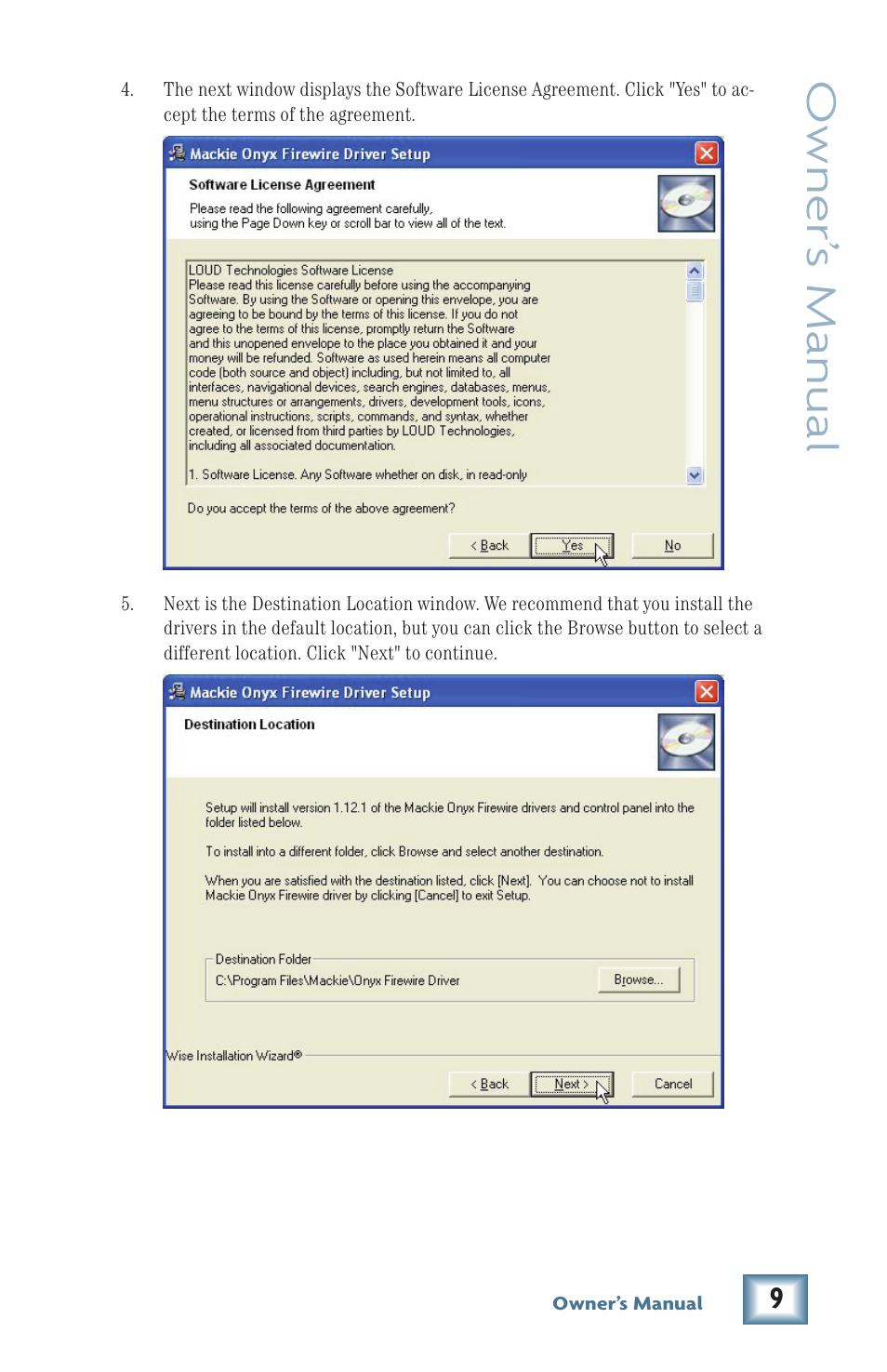 Owner’ s manual | MACKIE Firewire OPtion Card fot Onyx Mixer User Manual | Page 9 / 40