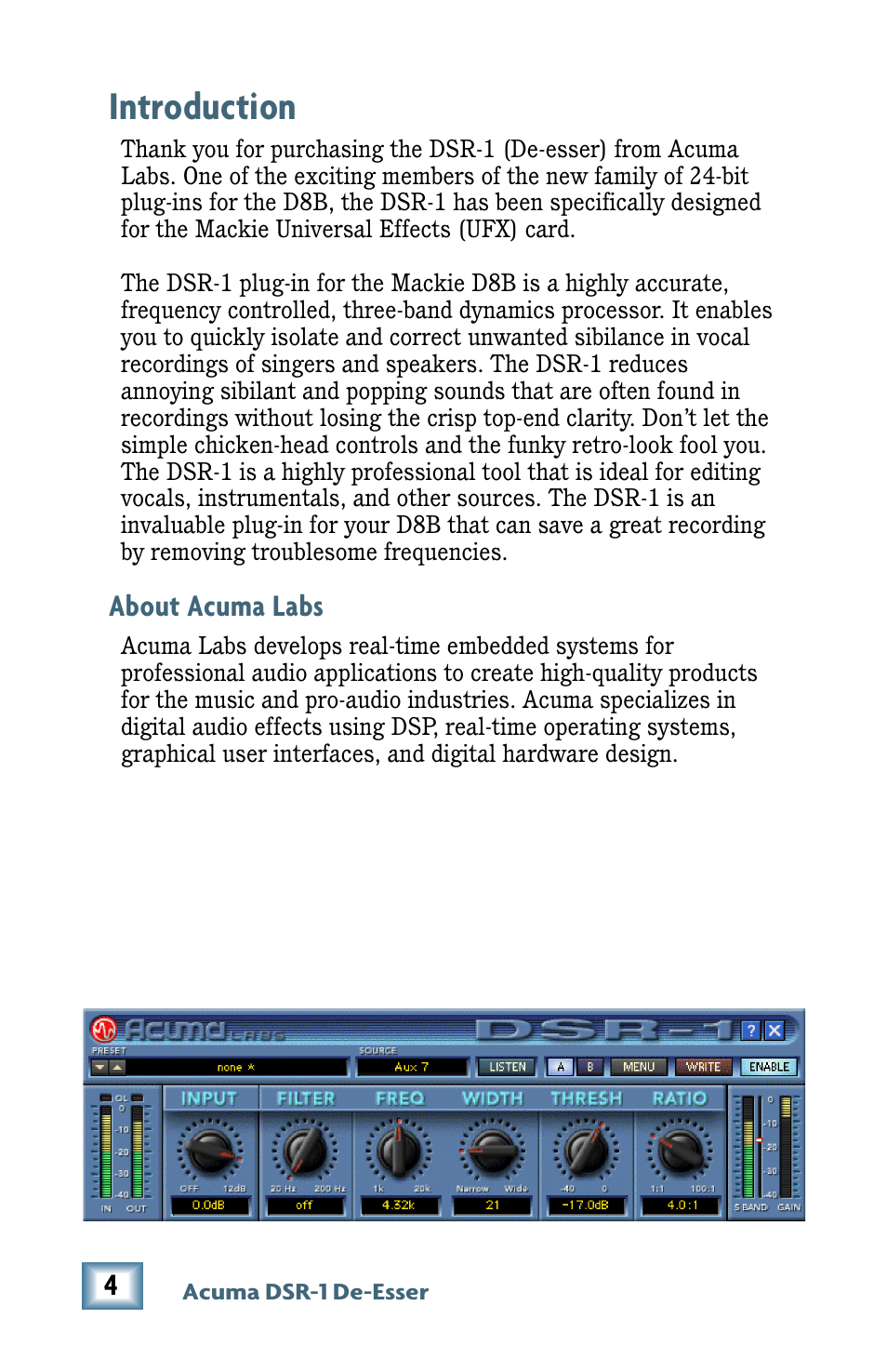 Introduction, About acuma labs | MACKIE De-Esser User Manual | Page 4 / 20
